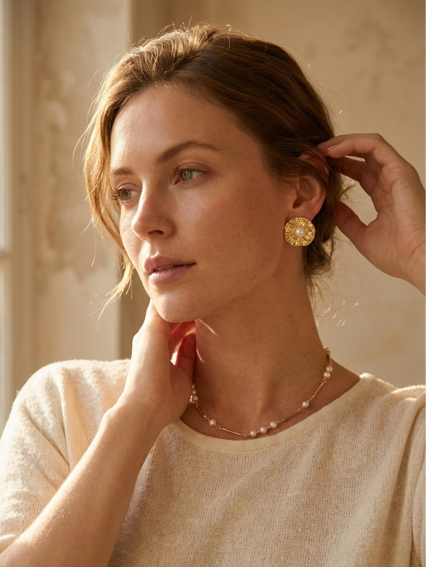 Vintage Gold Pearl Necklace with Beaded Chain
