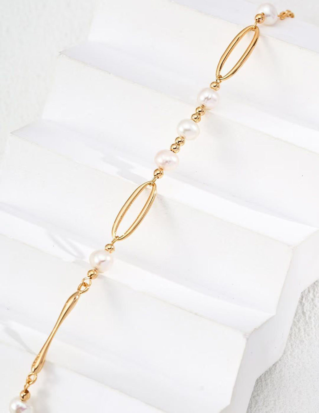 Vintage Gold Pearl Necklace with Beaded Chain