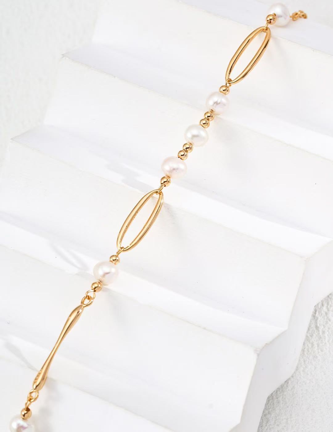 Vintage Gold Pearl Necklace with Beaded Chain