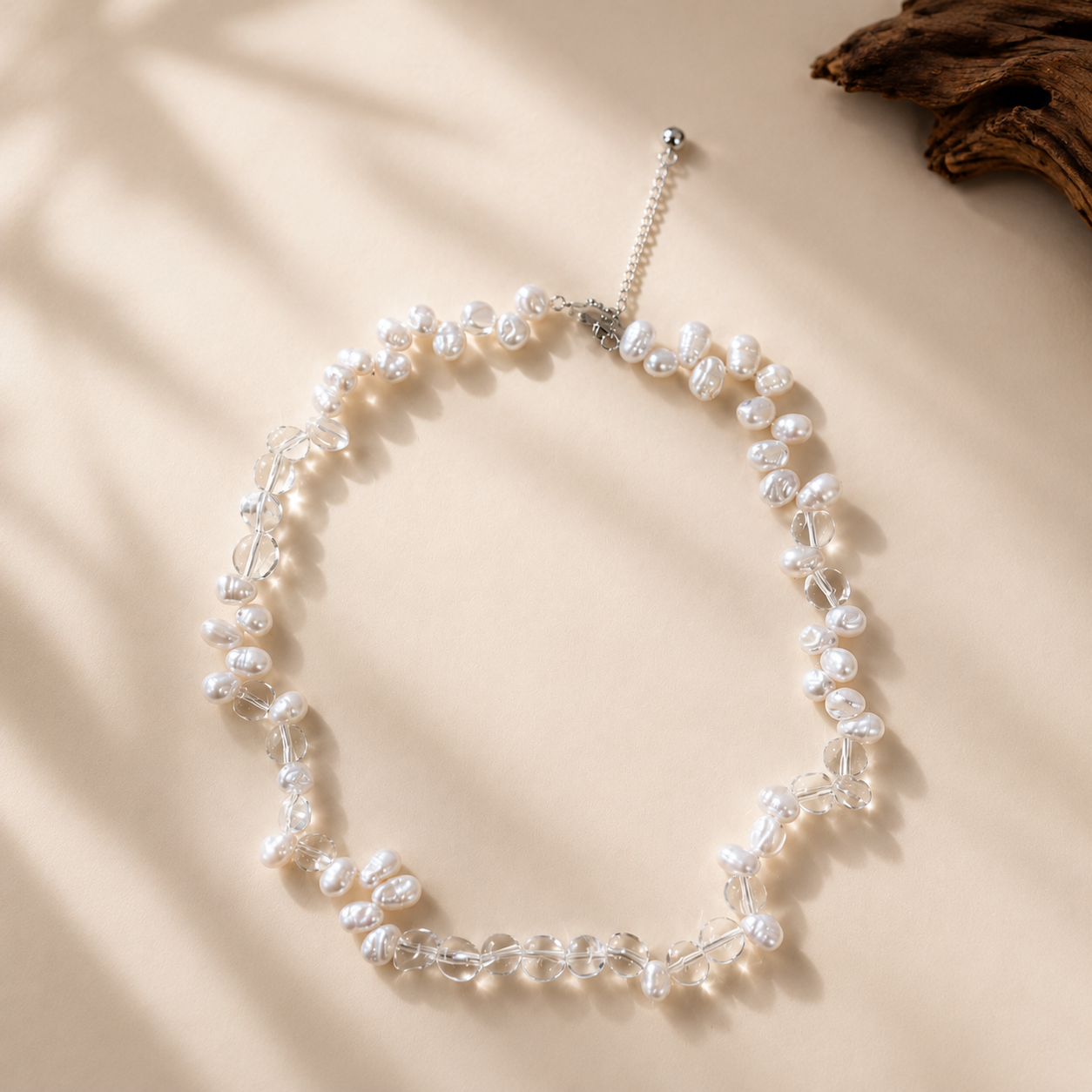 White Crystal Freshwater Pearl Necklace in Sterling Silver