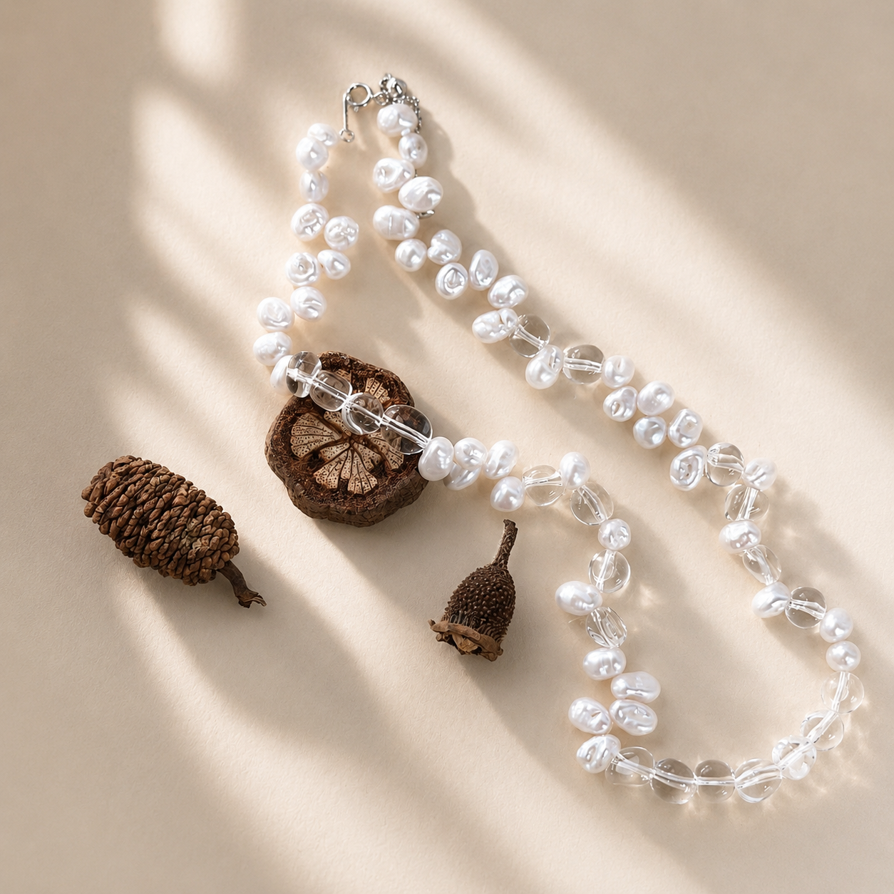 White Crystal Freshwater Pearl Necklace in Sterling Silver