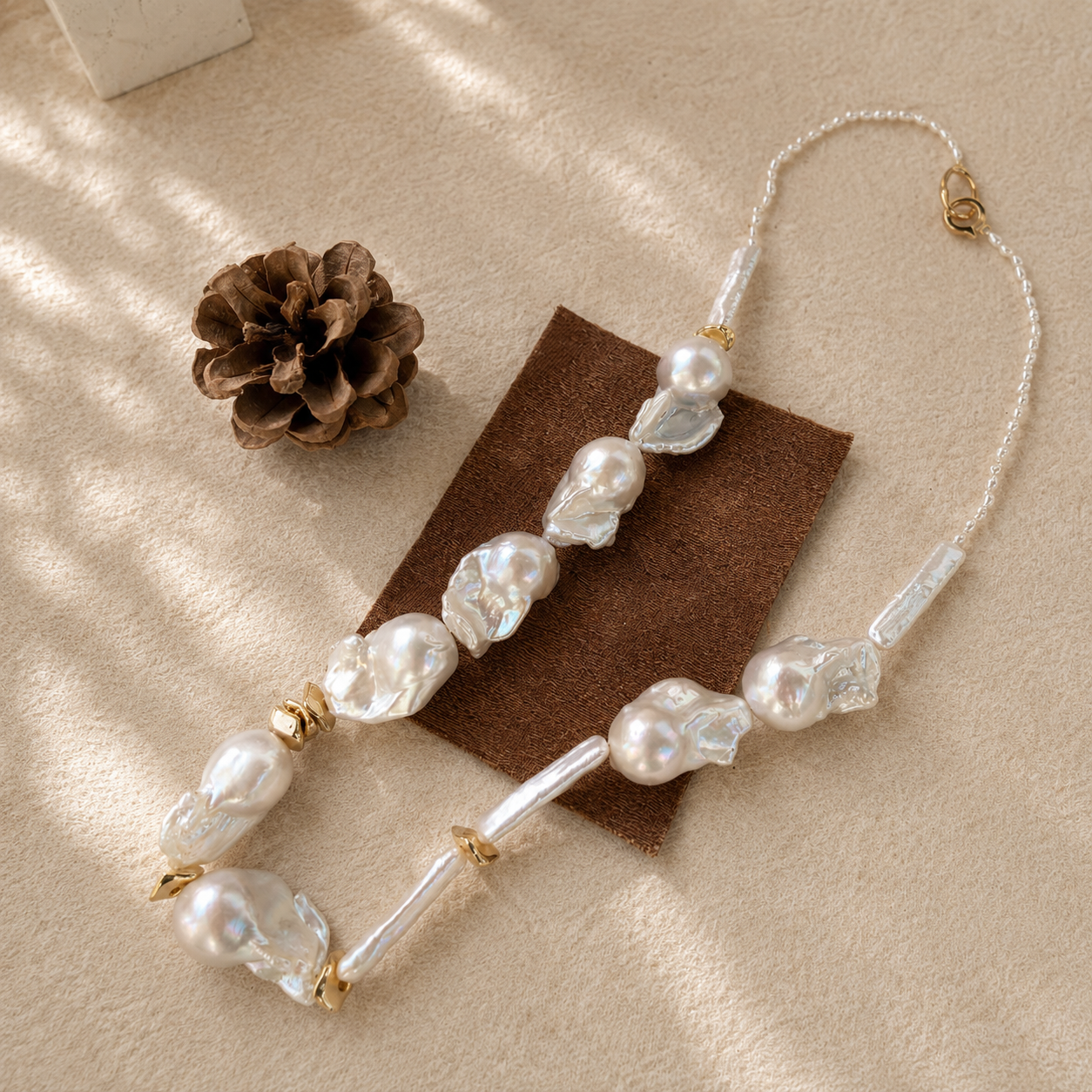 Sculptural Baroque Pearl Necklace in Sterling Silver