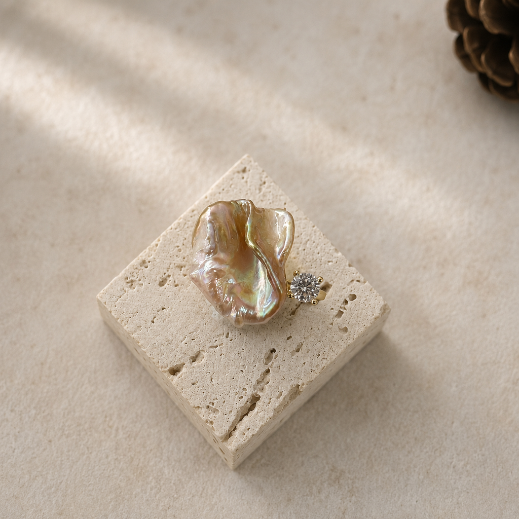 Iridescent Petal Pearl Ring in Sterling Silver