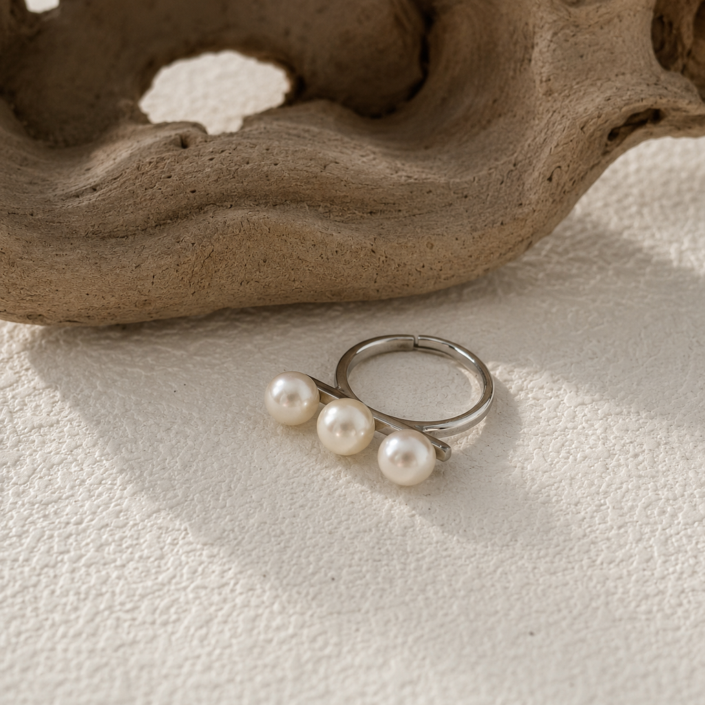 Triple Pearl Ring in Sterling Silver