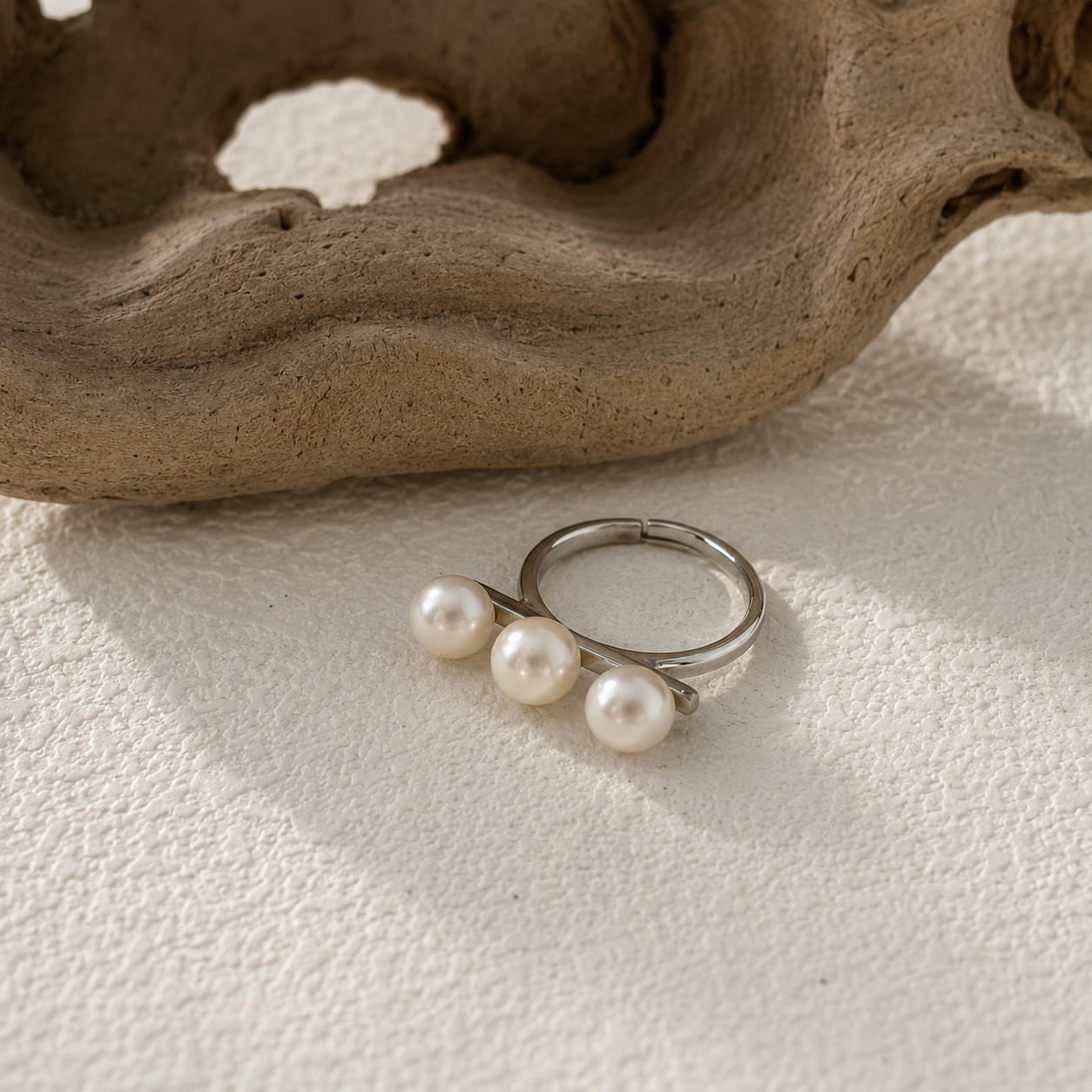 Triple Pearl Ring in Sterling Silver