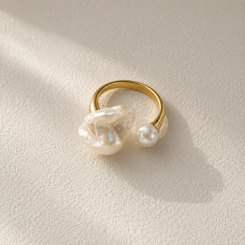 Sculptural Baroque Pearl Silver Adjustable Ring