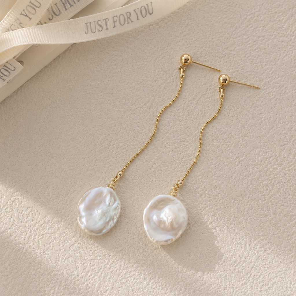 Baroque Pearl Chain Drop Earrings – Silver 18K Gold Plated