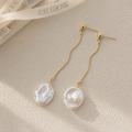 Baroque Pearl Chain Drop Earrings – Silver 18K Gold Plated