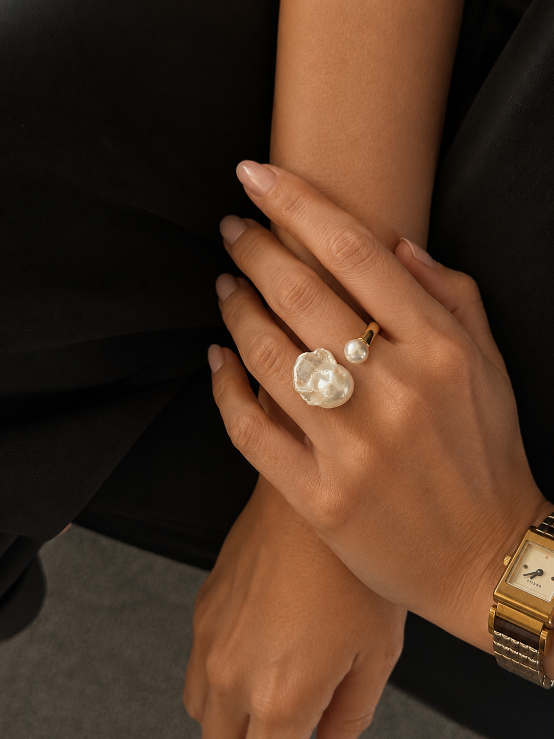 Sculptural Baroque Pearl Silver Adjustable Ring