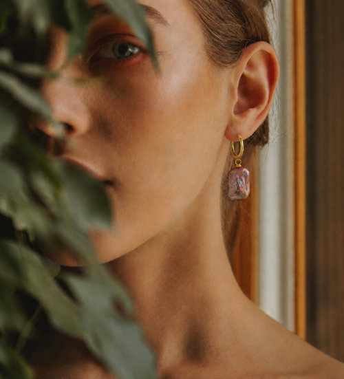 Flat Baroque Pearl Hoop Earrings in Sterling Silver