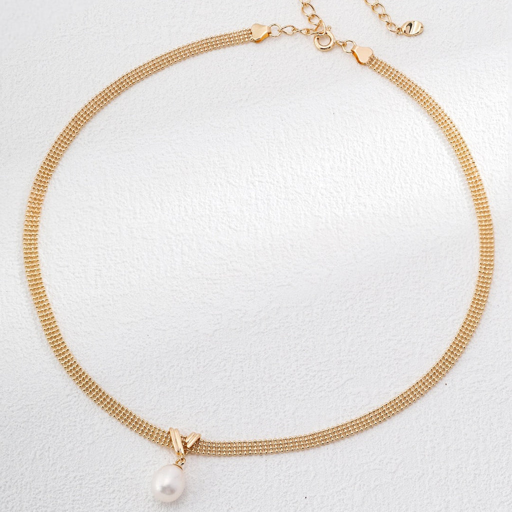 Pearl Pendant Choker Silver Necklace
