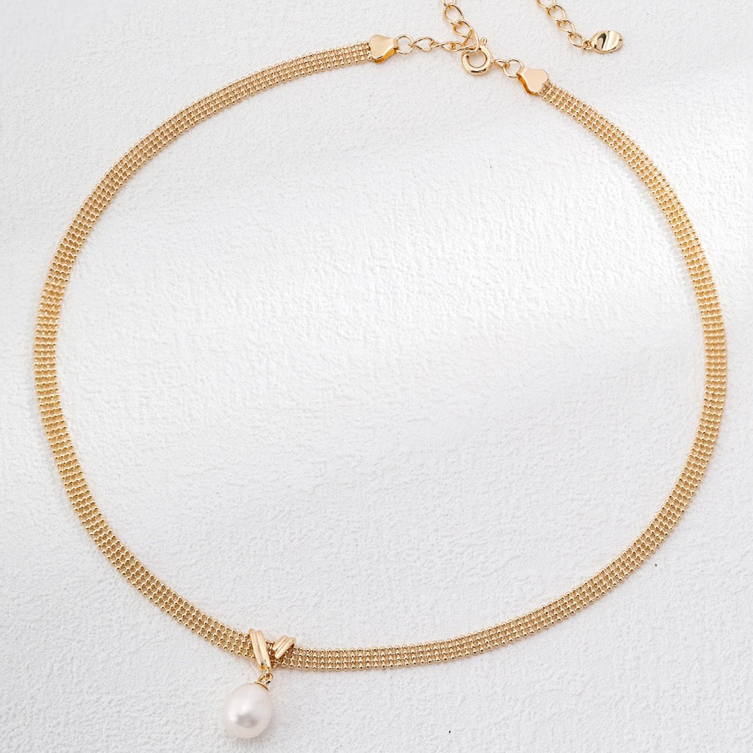 Pearl Pendant Choker Silver Necklace