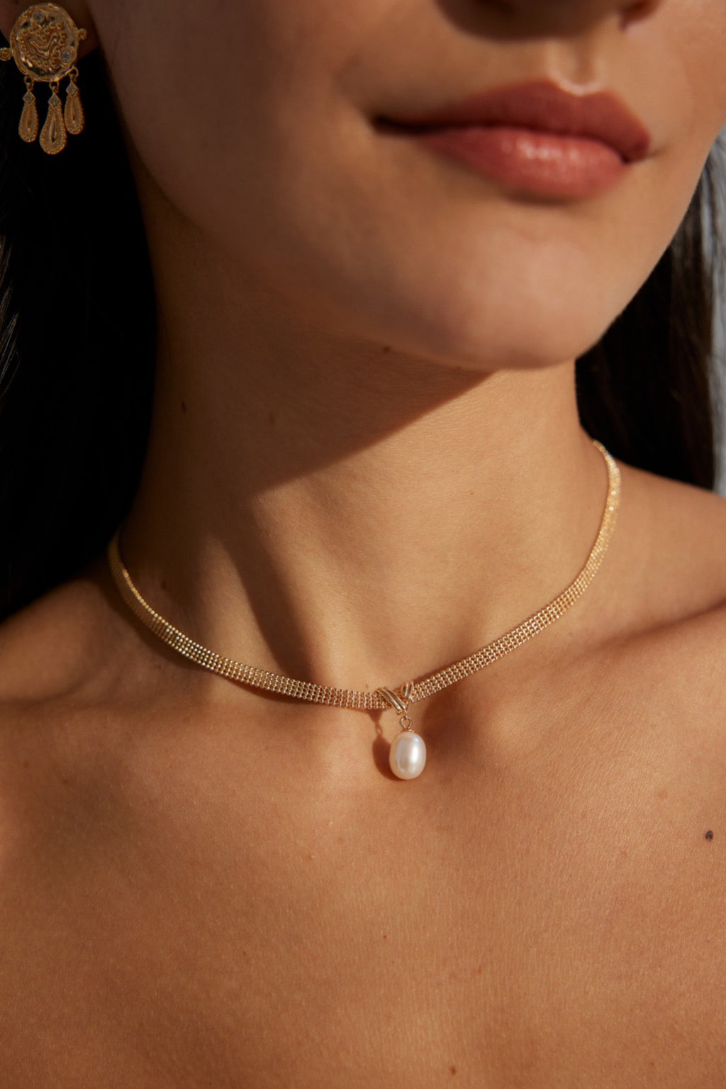 Pearl Pendant Choker Silver Necklace