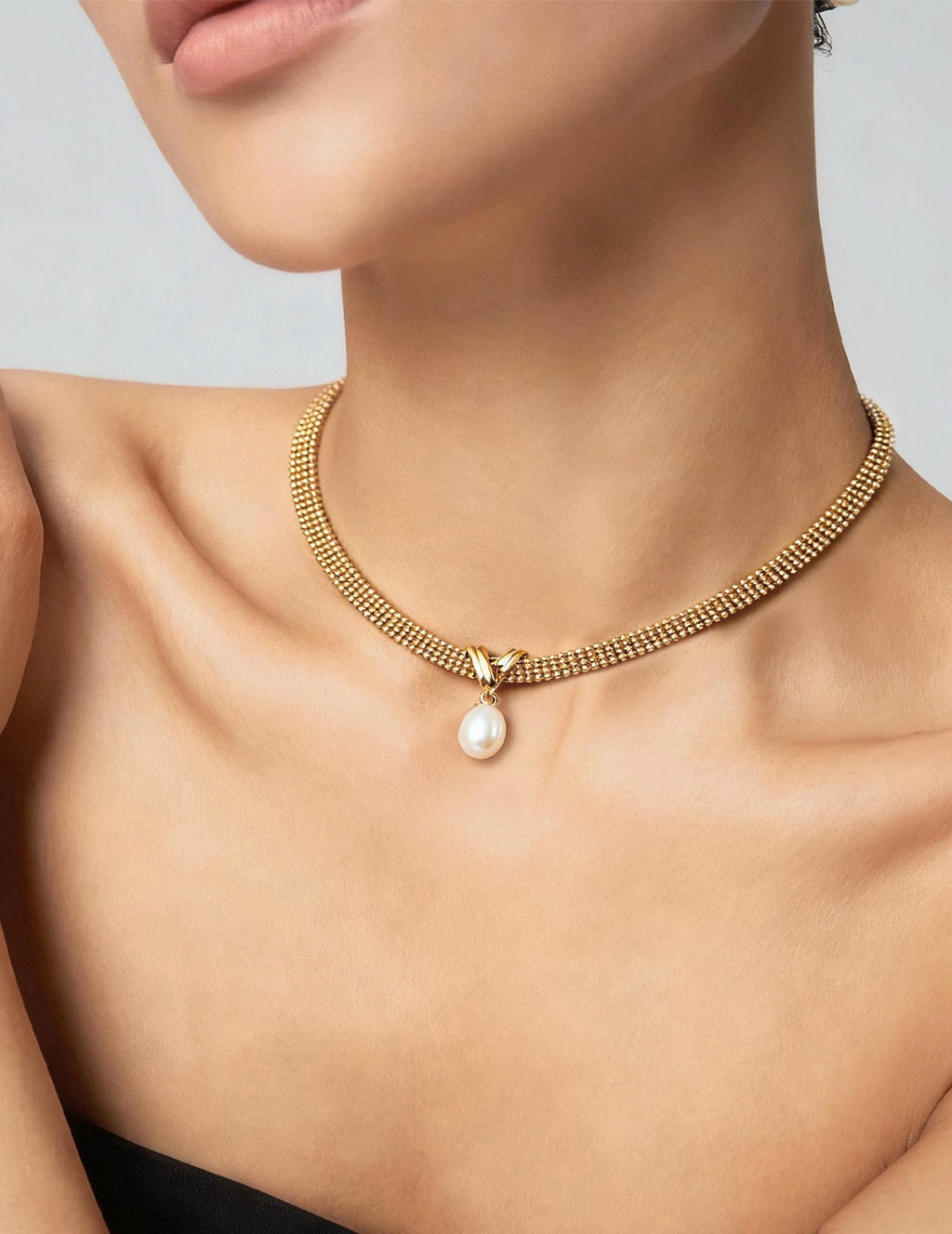 Pearl Pendant Choker Silver Necklace