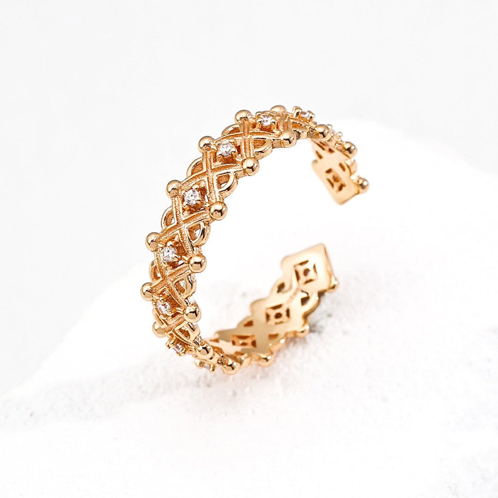 Vintage Gold Lattice Zircon Open Ring