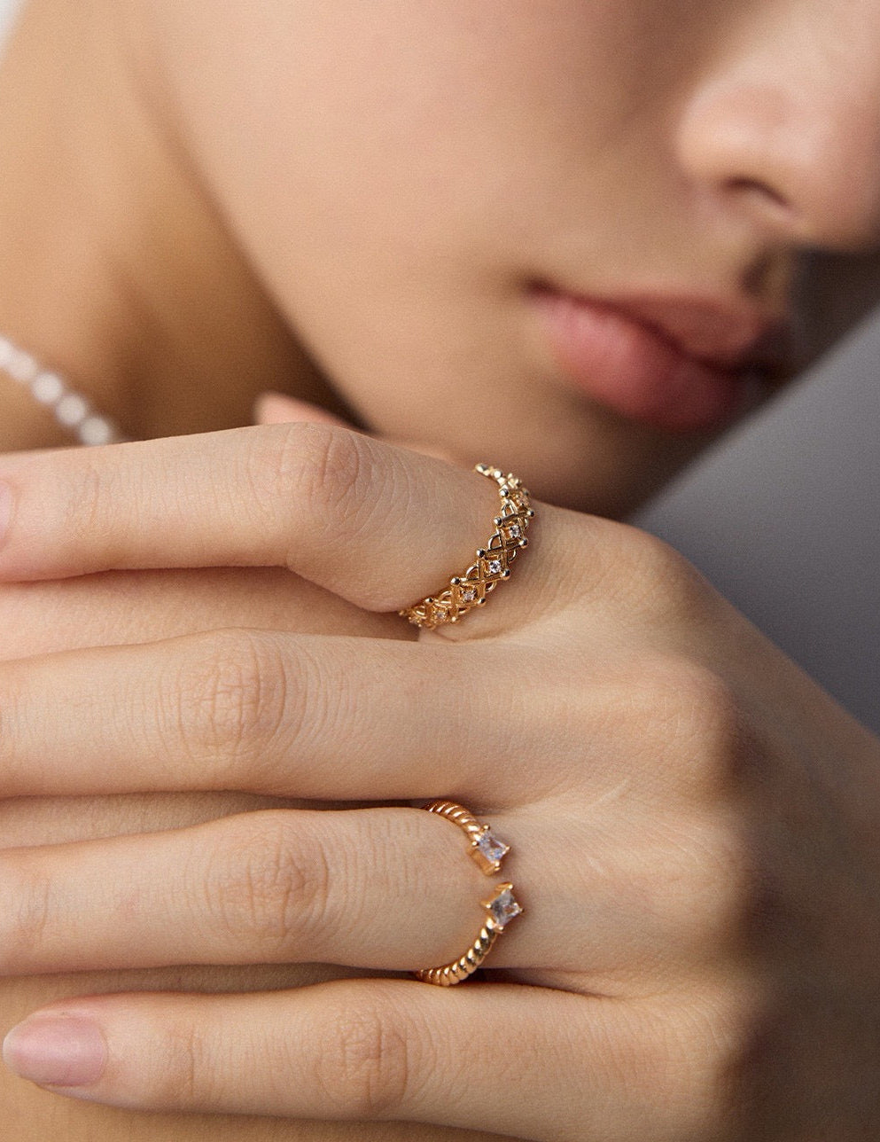 Vintage Gold Lattice Zircon Open Ring