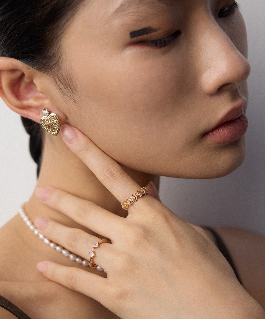 Vintage Gold Lattice Zircon Open Ring
