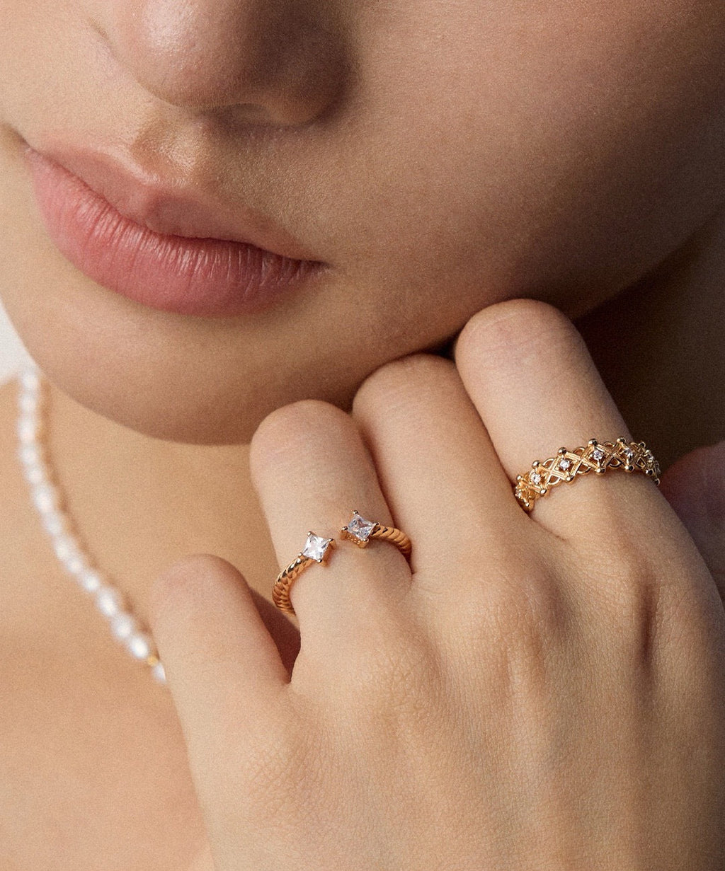 Vintage Gold Lattice Zircon Open Ring
