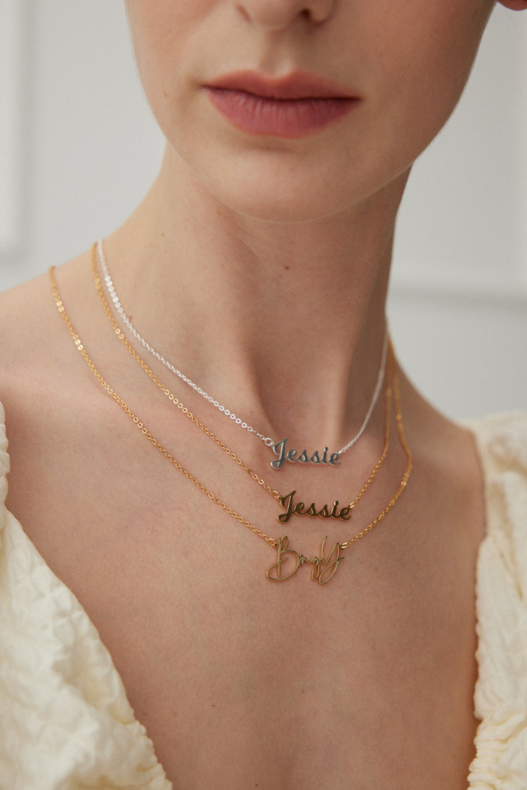 Custom Name Silver Necklace in 18K Gold Plated
