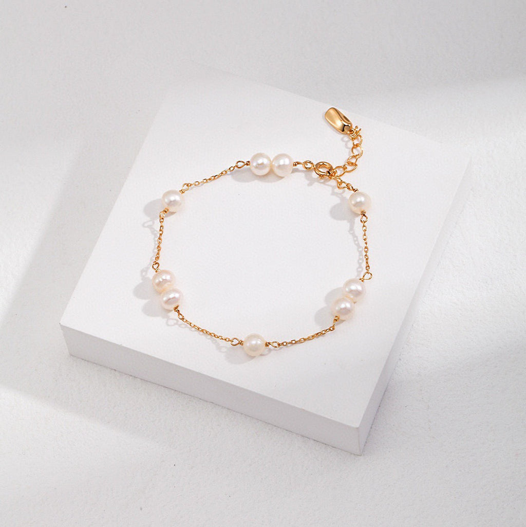 Natural Pearl Chain Silver Bracelet