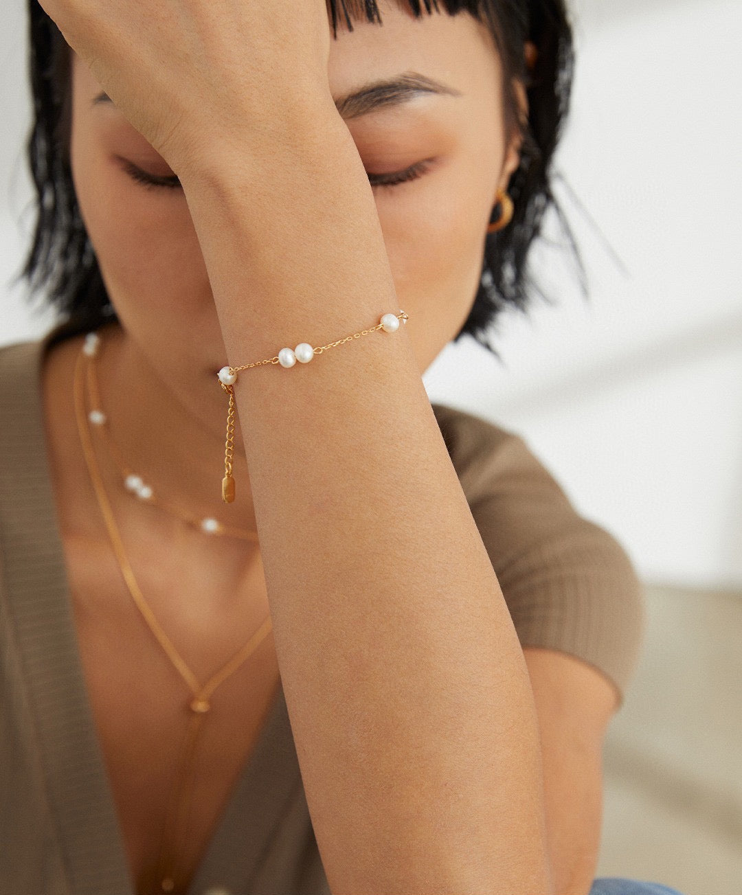Natural Pearl Chain Silver Bracelet