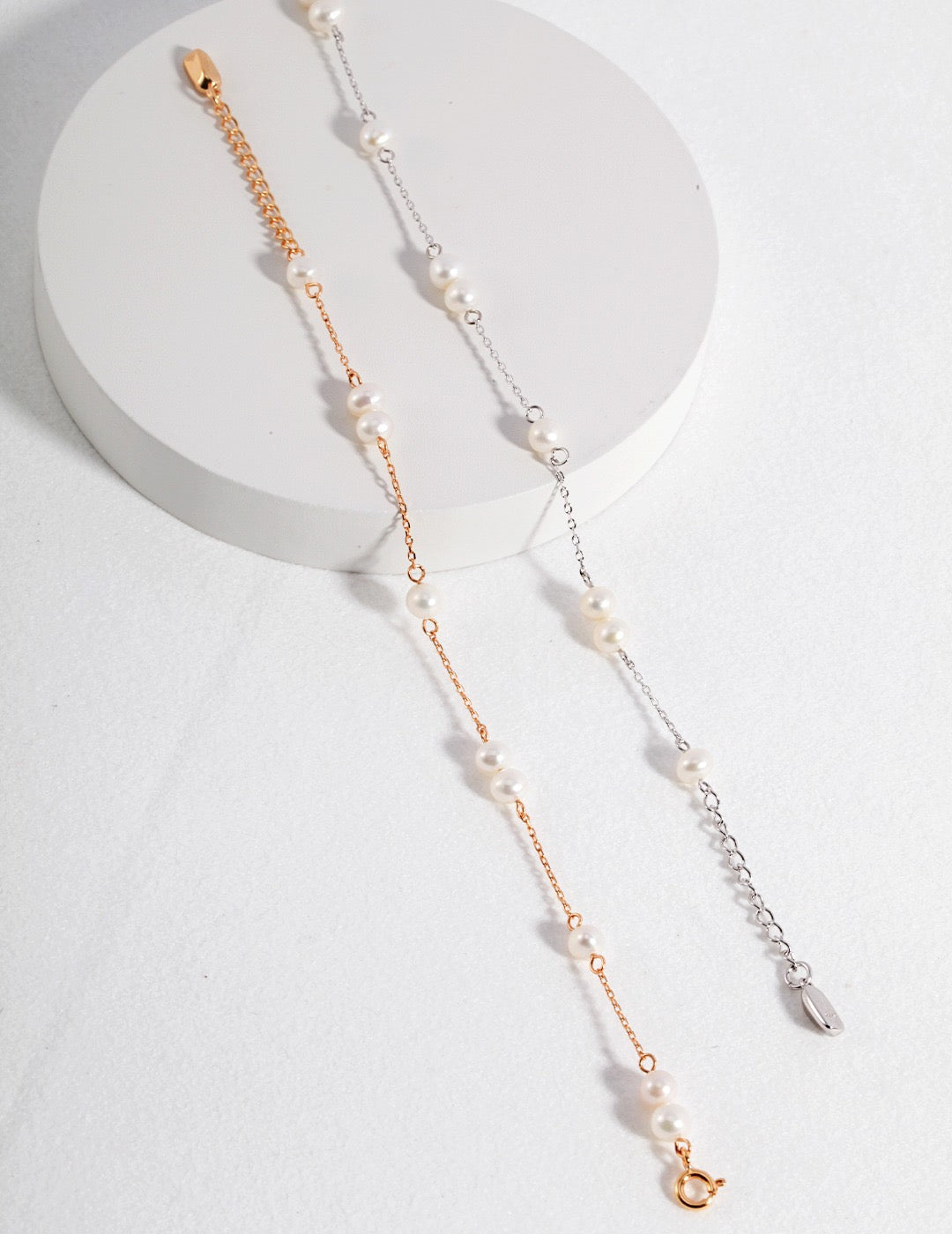 Natural Pearl Chain Silver Bracelet