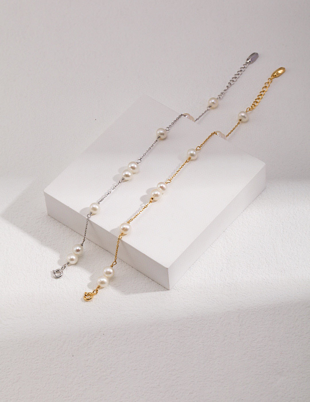 Natural Pearl Chain Silver Bracelet