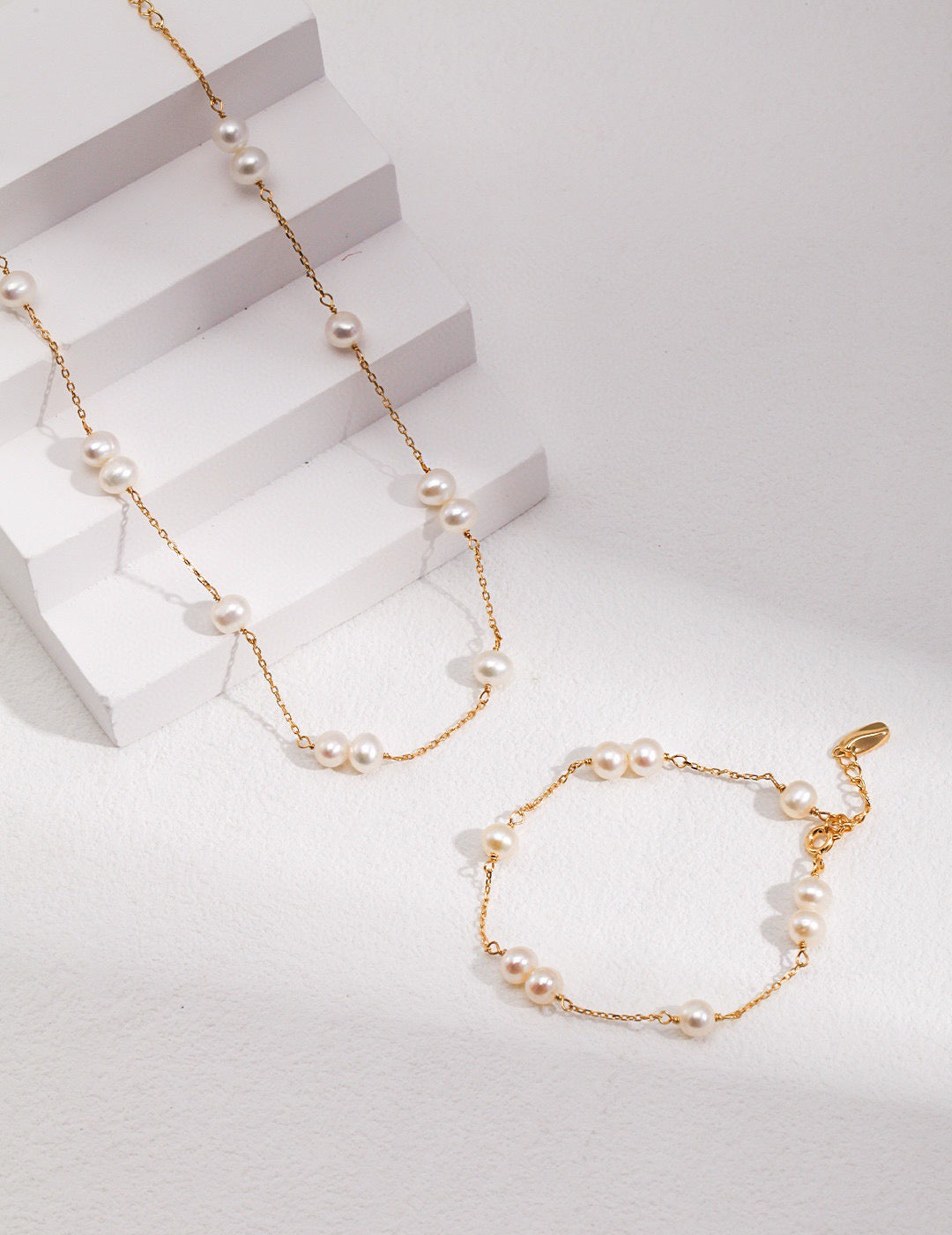 Natural Pearl Chain Silver Bracelet