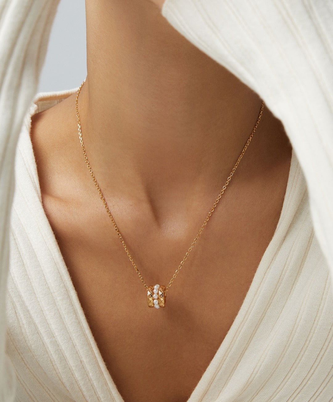 Pearl Pendant Silver Necklace with Layered Bead Detail
