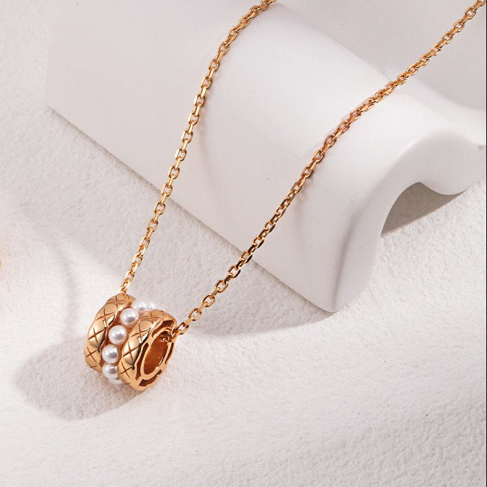 Pearl Pendant Silver Necklace with Layered Bead Detail