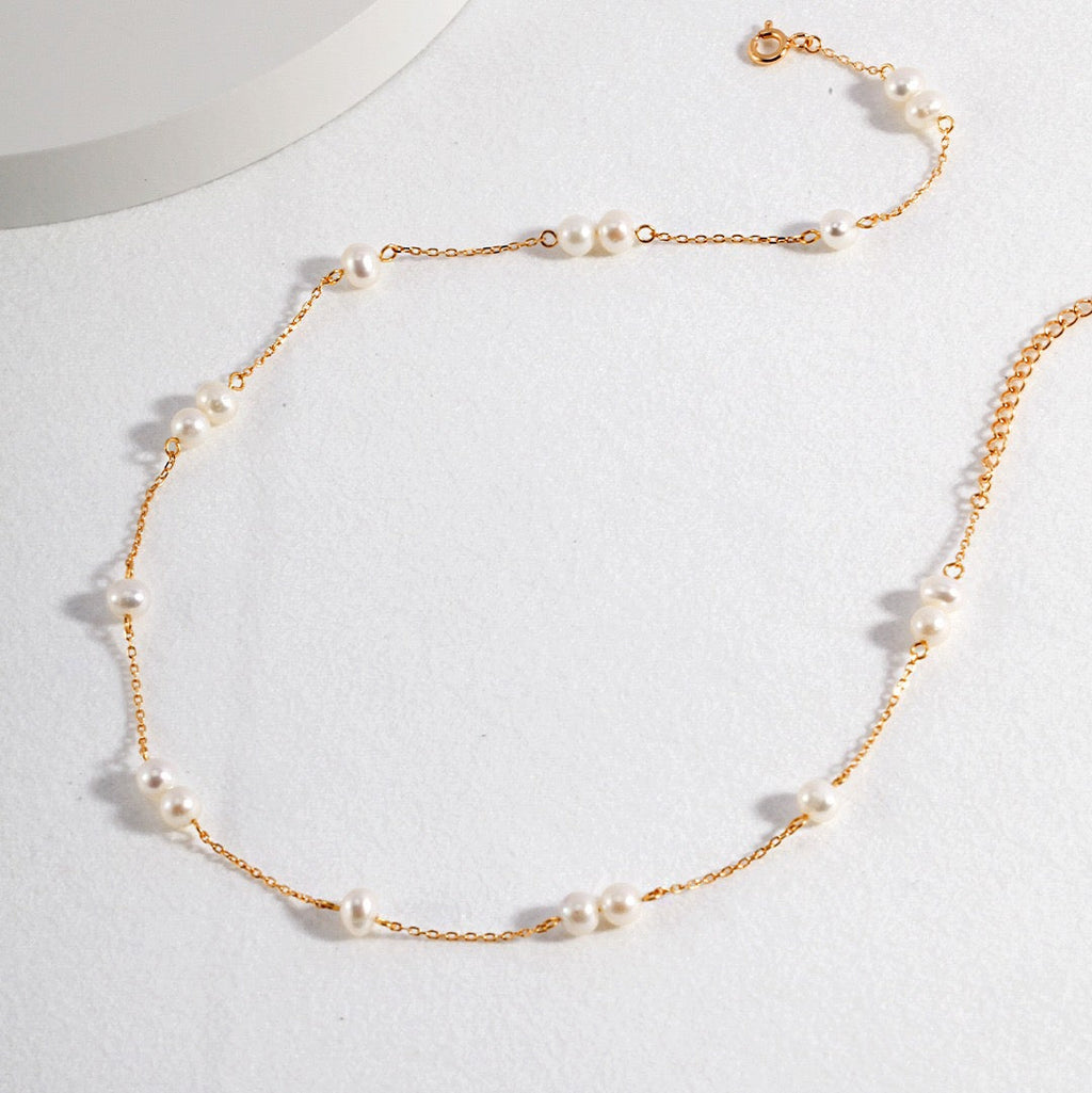 Natural Pearl Beaded Silver Necklace