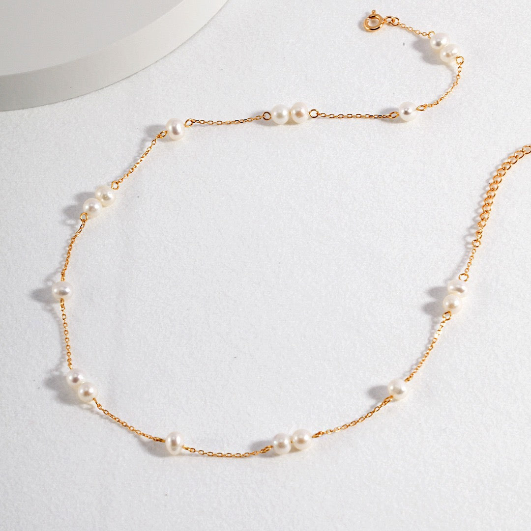 Natural Pearl Beaded Silver Necklace