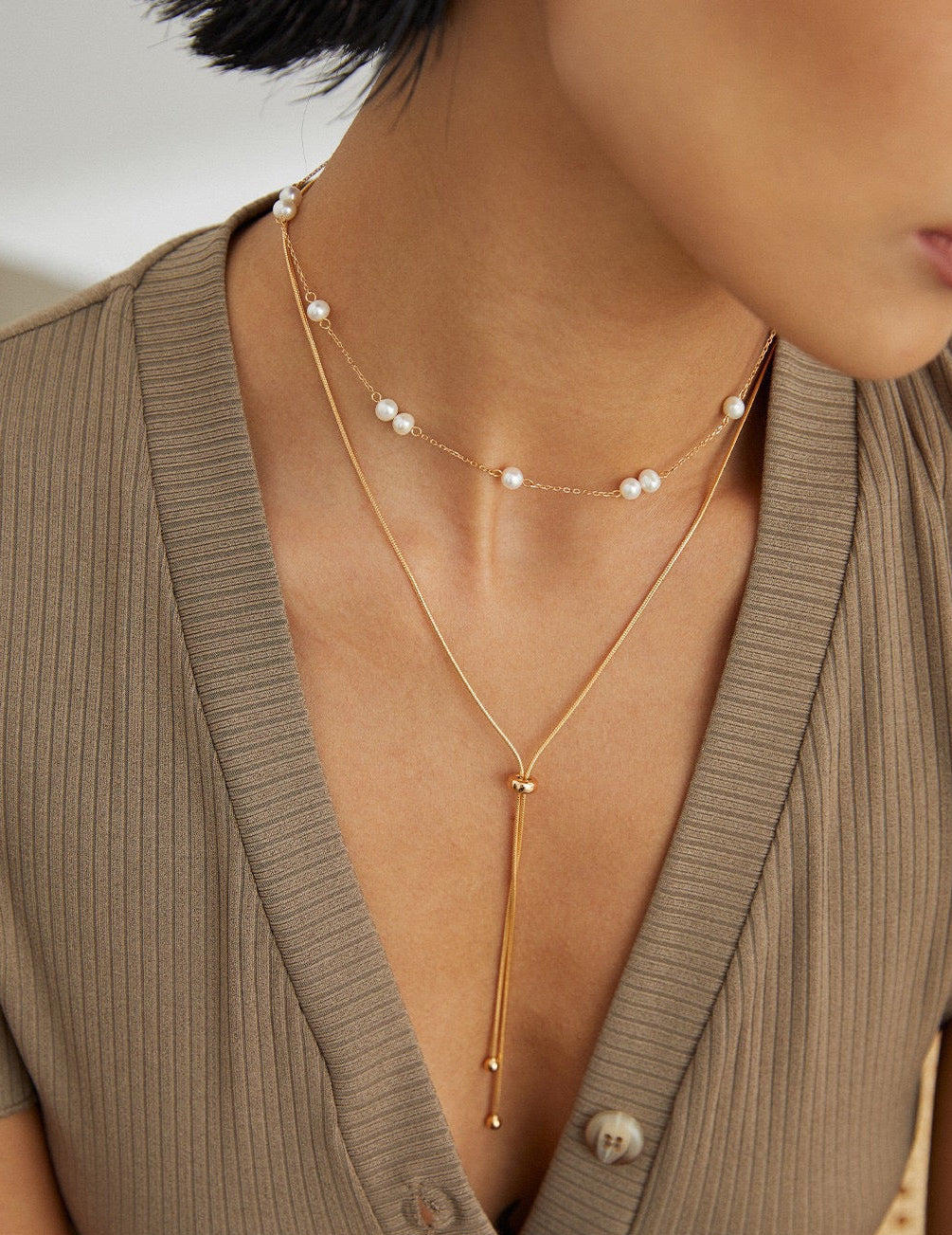 Natural Pearl Beaded Silver Necklace