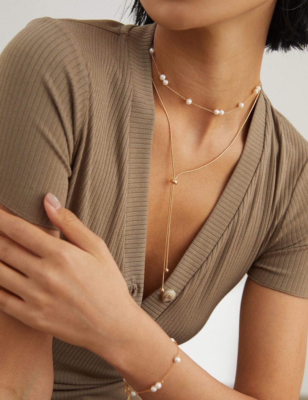 Natural Pearl Beaded Silver Necklace