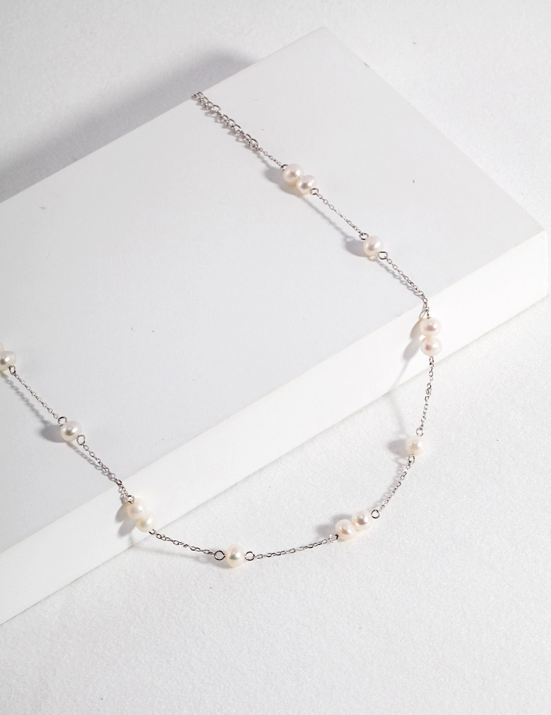 Natural Pearl Beaded Silver Necklace