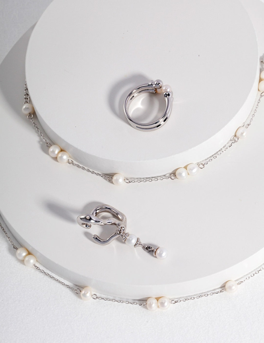 Natural Pearl Beaded Silver Necklace