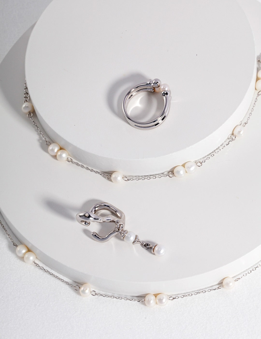 Natural Pearl Beaded Silver Necklace