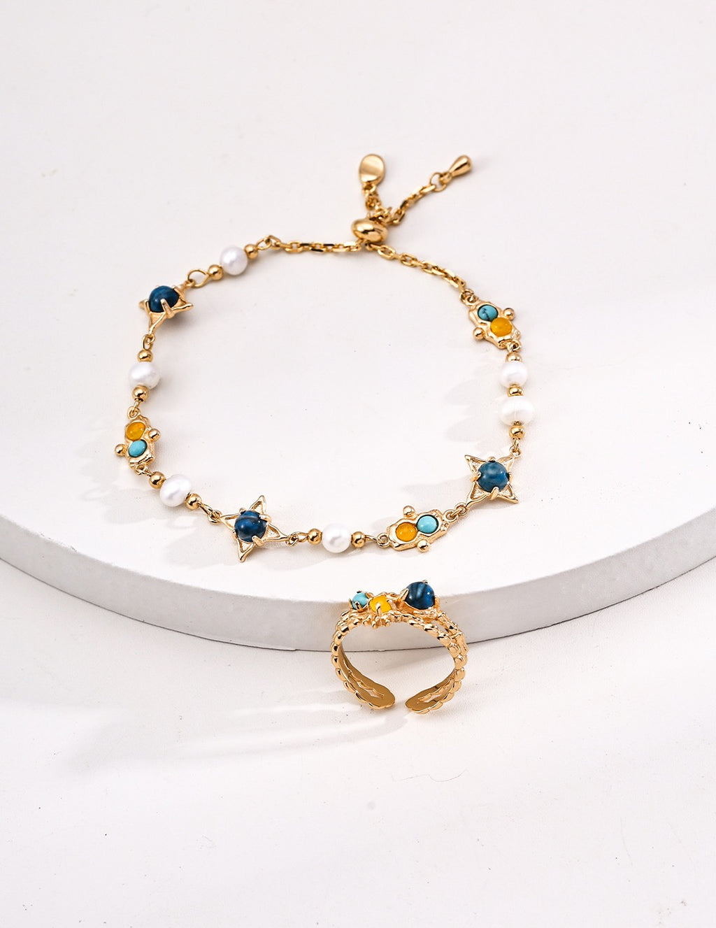 Pearl and Turquoise Silver Bracelet with Colorful Stone Details