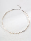 Natural Pearl Beaded Silver Necklace with Gold Accent Detail