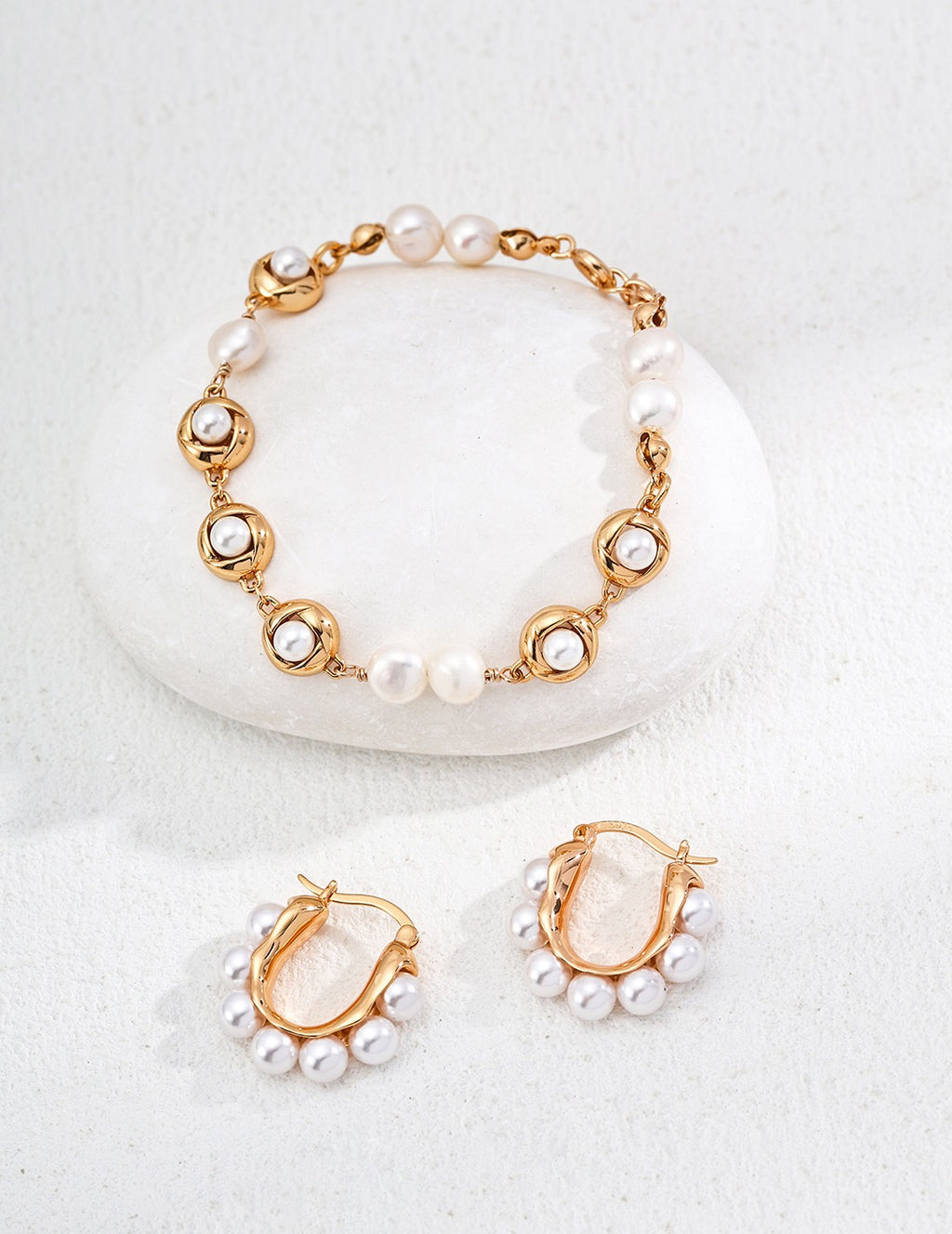 Pearl Hoop Silver Earrings with Sculpted Frame Design