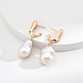 Vintage Baroque Pearl Silver Drop Earrings with Sculptural Metal Detail