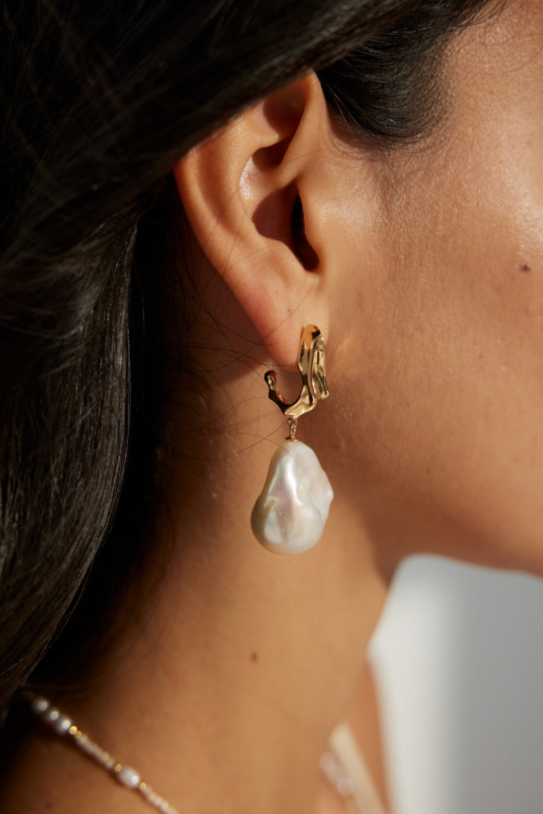 Vintage Baroque Pearl Silver Drop Earrings with Sculptural Metal Detail