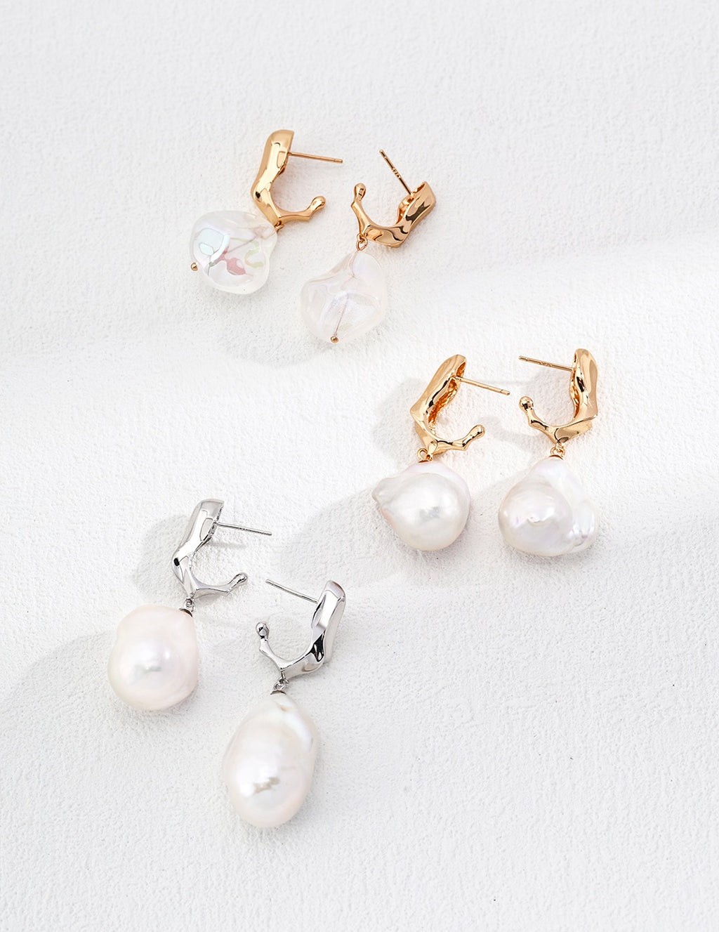 Vintage Baroque Pearl Silver Drop Earrings with Sculptural Metal Detail