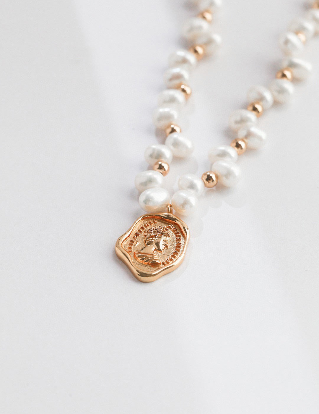 Vintage Pearl Silver Coin Pendant Necklace with Layered Pearl Strand
