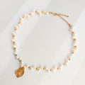 Vintage Pearl Silver Coin Pendant Necklace with Layered Pearl Strand