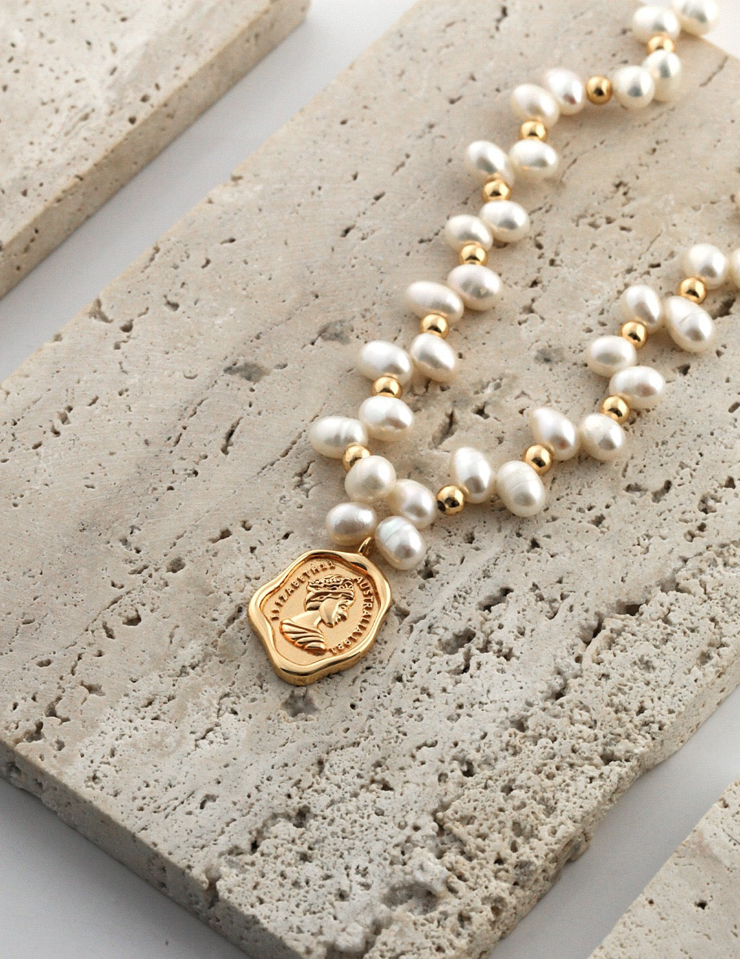 Vintage Pearl Silver Coin Pendant Necklace with Layered Pearl Strand