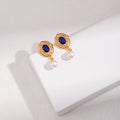 Vintage Lapis Pearl Silver Drop Earrings with Oval Stone Detail