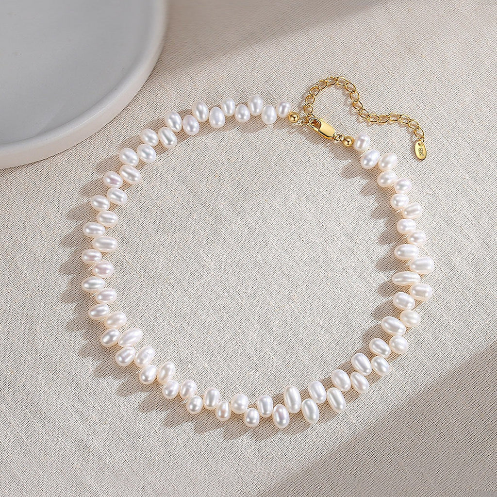 Vintage Natural Pearl Silver Choker Necklace with Organic Freshwater Pearls
