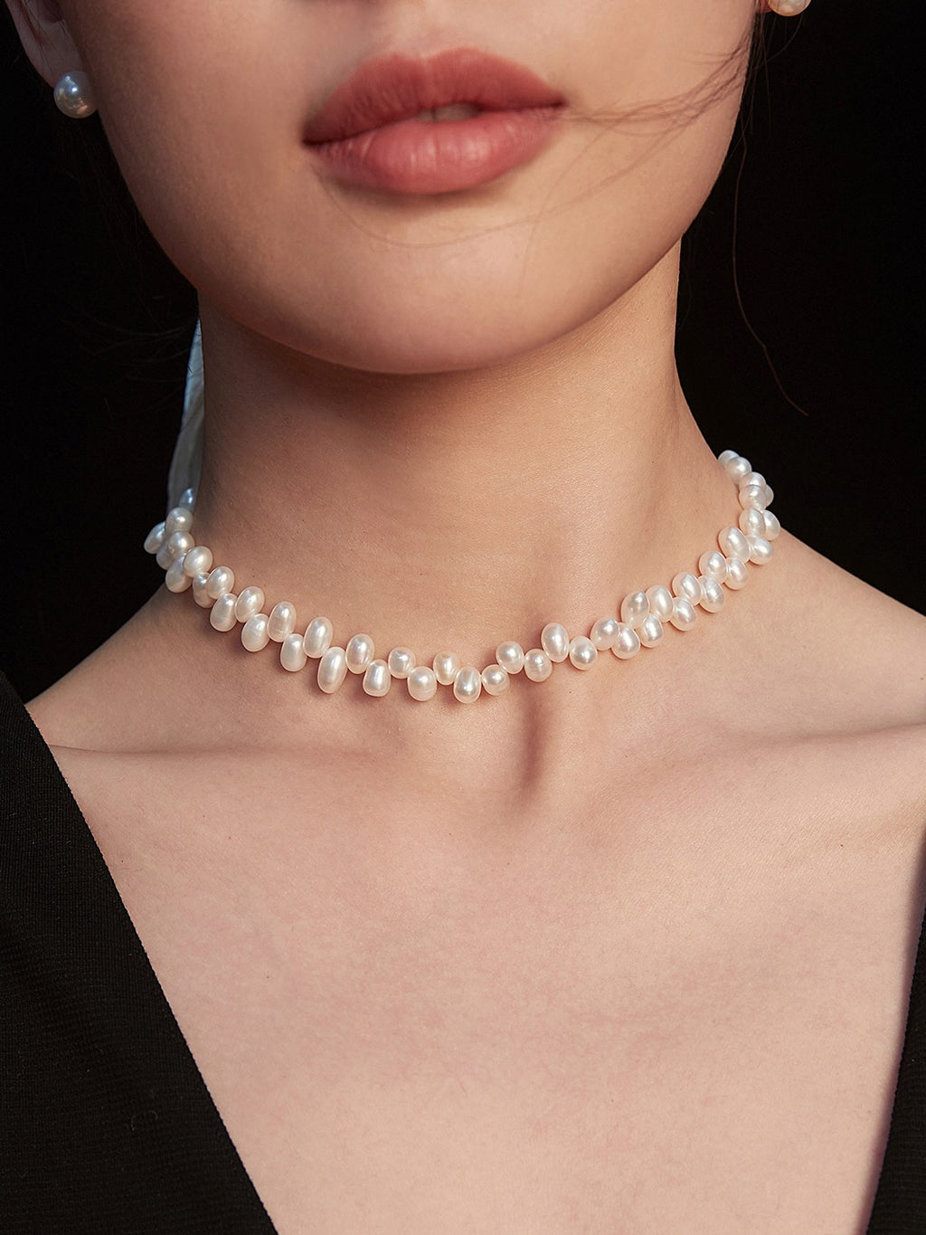 Vintage Natural Pearl Silver Choker Necklace with Organic Freshwater Pearls
