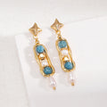 Amazonite Pearl Silver Drop Earrings with Sculptural Gold Frame